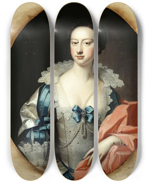 Triptych art skateboard deck of Thomas Hudson Miss Ashton by Thomas Hudson (1701-1779)