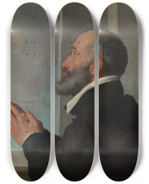 Triptych art skateboard deck of Giovanni Battista Moroni Portrait Of A Donor by Giovanni Battista Moroni (1525-1578)