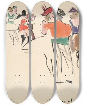 Triptych art skateboard deck of Joaqun Torresgarca Artists Ball Costumeddancers by Joaqun Torres-Garca (1874-1949)