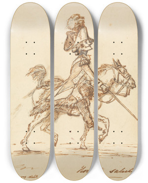 Triptych art skateboard deck of Henry William Bunbury How To Salute by Henry William Bunbury (1750-1811)
