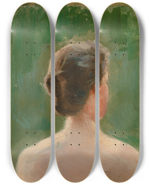 Triptych art skateboard deck of Torsten Wasastjerna Head Study by Torsten Wasastjerna (1863-1924)
