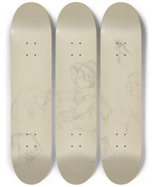 Triptych art skateboard deck of Pierreauguste Renoir Tude Denfant by Pierre-Auguste Renoir (1841-1919)