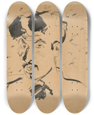 Triptych art skateboard deck of Cyprin Majernk Selfportrait_2 by Cyprian Majernik (1909-1945)