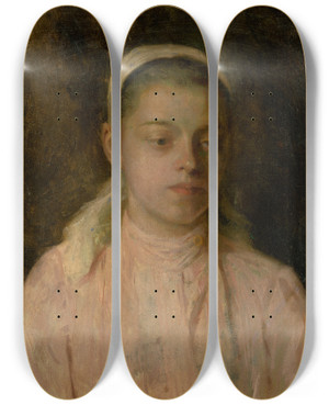 Triptych art skateboard deck of Udovt Ordk Study Of A Head Of Peasant Girl by udovt ordk (1865-1937)