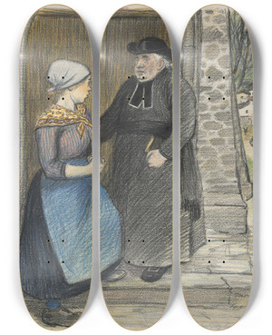 Triptych art skateboard deck of Thophile Alexandre Steinlen Penitence by Theophile Alexandre Steinlen (1859-1923)