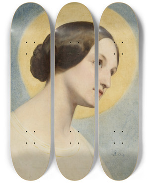 Triptych art skateboard deck of Ary Scheffer Portrait Of Eliza Krasiska by Ary Scheffer (1795-1858)