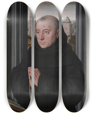 Triptych art skateboard deck of Gerard David Portrait Of A Monk by Gerard David (1460-1523)