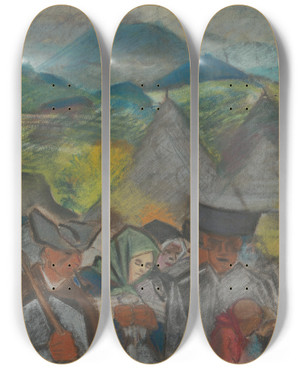 Triptych art skateboard deck of Arnold Peter Weiszkubnan Z Poa Domov by Arnold Peter Weisz-Kubnan (1898-1944)