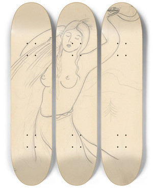 Triptych art skateboard deck of Mikul Galanda A Girl With A Sickle by Mikulas Galanda (1895-1938)