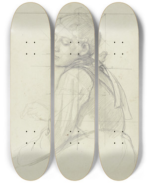 Triptych art skateboard deck of Jakob Becker Young Peasant Woman Half Figure by Jakob Becker (1810-1872)