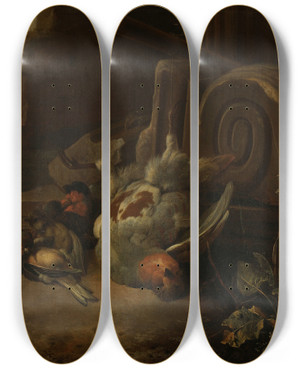 Triptych art skateboard deck of Melchior Dhondecoeter Dead Birds by Melchior d'Hondecoeter (1636-1695)