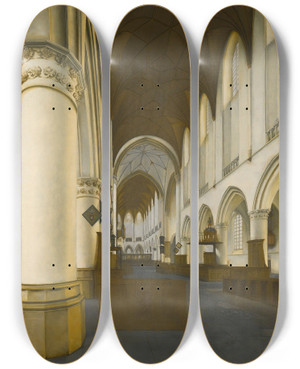 Triptych art skateboard deck of Isaak Van Nickelen Interior Of St Bavos Haarlem by Isaak Van Nickelen (1632-1703)
