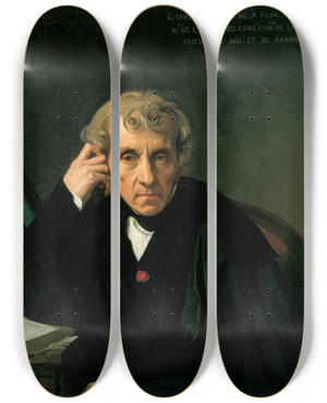 Triptych art skateboard deck of Jean Auguste Dominique Ingres Luigi Cherubini by Jean Auguste Dominique Ingres (1780-1867)