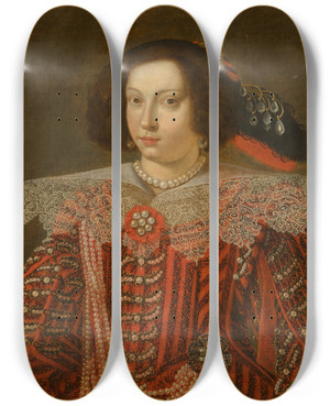 Triptych art skateboard deck of Matteo Loves Portrait Of Maria Caterina Farnese Duchess Of Modena by Matteo Loves (1625-1662)