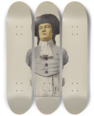 Triptych art skateboard deck of Elizabeth Moutal Figurehead Quaker by Elizabeth Moutal