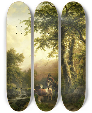 Triptych art skateboard deck of Barend Cornelis Koekkoek Italian Landscape by Barend Cornelis Koekkoek (1803-1862)