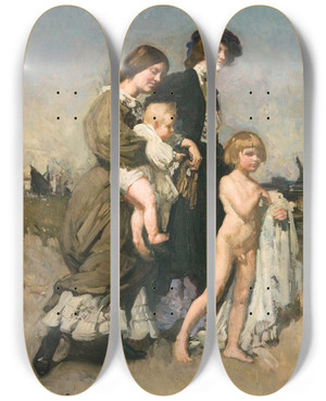 Triptych art skateboard deck of George Washington Lambert The Holiday Group The Bathers by George Washington Lambert (1873-1930)