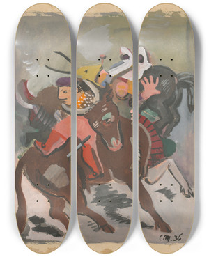 Triptych art skateboard deck of Cyprin Majernk Bullfight by Cyprian Majernik (1909-1945)