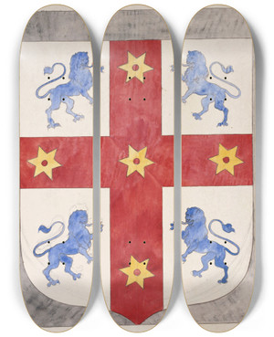 Triptych art skateboard deck of Prosper Lafaye Projet De Vitrail Civil Blason by Prosper Lafaye (1806-1883)