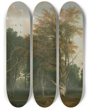 Triptych art skateboard deck of Joseph Farington Trees In A Woodland Glade by Joseph Farington (1747-1821)