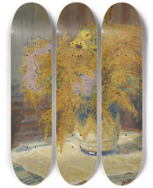 Triptych art skateboard deck of Pierreeugne Montzin Bouquet De Fleurs_1 by Pierre-Eugne Montzin (1874-1946)