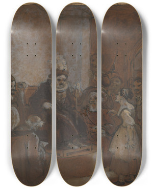 Triptych art skateboard deck of Robert Smirke One From Illustrations To Shakespeare_4 by Robert Smirke (1752-1845)