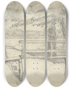 Triptych art skateboard deck of Richard Nicolas Roland Holst Vrouw Met Kind Op Een Bruggetje by Richard Nicolaus Roland Holst (1868-1938)