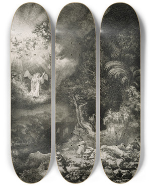 Triptych art skateboard deck of Rembrandt Van Rijn The Angel Appearing To The Shepherds_3 by Rembrandt Van Rijn (1606-1669) Triptych art skateboard deck of Rembrandt Van Rijn The Angel Appearing To The Shepherds_3 by Rembrandt Van Rijn (1606-1669)