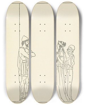Triptych art skateboard deck of Padraic Colum The Childrens Homer Pl 59 by Padraic Colum (1881-1972)