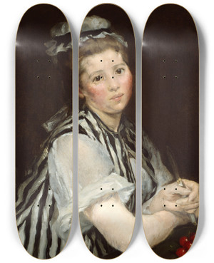 Triptych art skateboard deck of Eva Gonzals Girl With Cherries by Eva Gonzales (1849-1883)