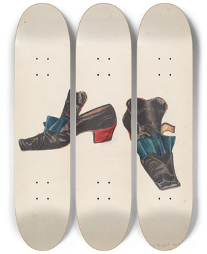 Triptych art skateboard deck of Mary E Humes Mans Slippers by Mary E Humes (20-)