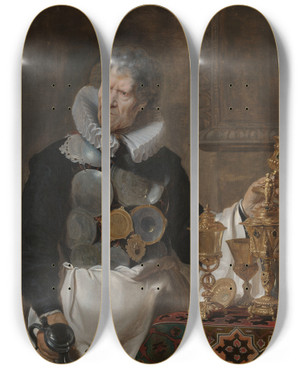 Triptych art skateboard deck of Cornelis De Vos Abraham Grapheus by Cornelis de Vos (1584-1651)