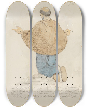 Triptych art skateboard deck of Johan Thomas Lundbye Knlende Mand by Johan Thomas Lundbye (1818-1848)