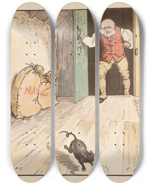 Triptych art skateboard deck of Randolph Caldecott The House That Jack Built Pl3 by Randolph Caldecott (1846-1886)