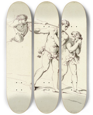 Triptych art skateboard deck of David Humbert De Superville Verdrijving Van Adam En Eva Uit Het Paradijs by David Humbert De Superville (1770-1849)