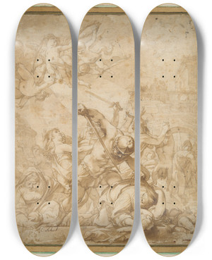 Triptych art skateboard deck of Cornelis Schut Massacre Of Theinnocents by Cornelis Schut (1597-1655)