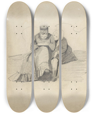Triptych art skateboard deck of Christian Krohg Sittende Kvinne Og Liten Jente by Christian Krohg (1852-1925)