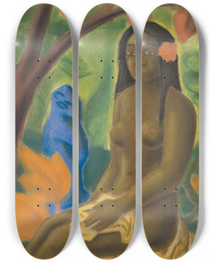 Triptych art skateboard deck of Mikul Galanda Girl From Tahiti by Mikulas Galanda (1895-1938)
