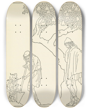 Triptych art skateboard deck of Padraic Colum The Childrens Homer Pl 60 by Padraic Colum (1881-1972)