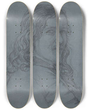 Triptych art skateboard deck of Angilbert Gbel Jugendbildnis Des Philologen Und Studienrates Heinrich Nabert by Angilbert Gobel (1821-1882)