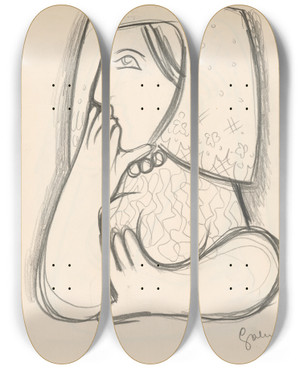 Triptych art skateboard deck of Mikul Galanda Ena V Kvetovanej Atke S Podopretou Bradou by Mikulas Galanda (1895-1938)