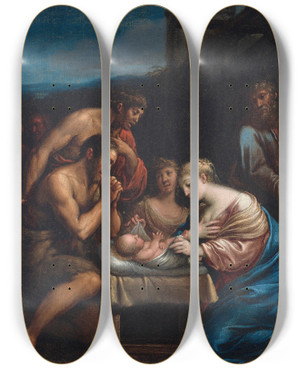 Triptych art skateboard deck of Lavinia Fontana The Adoration Of The Shepherds by Lavinia Fontana (1552-1614)