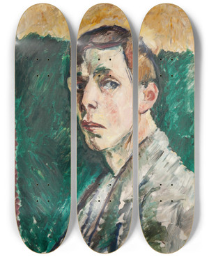 Triptych art skateboard deck of Gsta Sandels Self Portrait by Gosta Sandels (1887-1919)