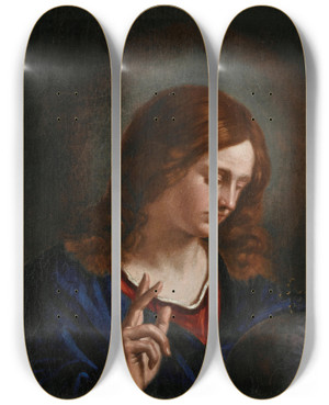 Triptych art skateboard deck of Follower Of Guercino Salvator Mundi by Follower Of Guercino (1591-1666)