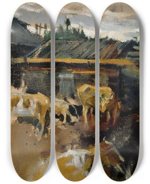 Triptych art skateboard deck of Akseli Gallenkallela Karjapiha by Akseli Gallen Kallela (1865-1931)