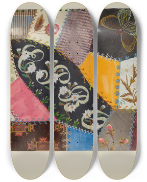 Triptych art skateboard deck of Edith Towner Crazy Quilt Detail_2 by Edith Towner (20-)