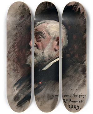 Triptych art skateboard deck of Lon Bonnat Portrait Dhenri Harpignies by Leon Bonnat (1833-1922)