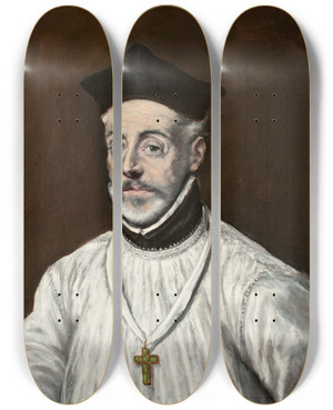 Triptych art skateboard deck of El Greco Domenikos Theotokopoulos Portrait Of Diego De Covarrubias Y Leiva 15121577 by El Greco Domenikos Theotokopoulos (1540-1614)