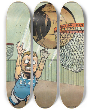 Triptych art skateboard deck of Frank Arthur Nankivell Goal by Frank Arthur Nankivell (1869-1959)