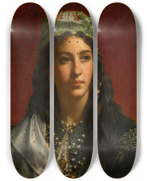 Triptych art skateboard deck of Jan Frederik Pieter Portielje Contemplation by Jan Frederik Pieter Portielje (1829-1908)